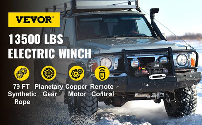 VEVOR 13500 LBS 12V Electric Winch Synthetic Tow Rope Winch 24M/92FT Lifting Hoist for 4X4 Car Trailer ATV Truck Off Road Boat