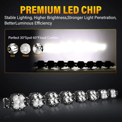 52 Inch 8Pcs 30W Cube LED Pod Light Spot Flood Combo Beam Work Lights,5500K Off-Road Driving Lamp for ATV,UTV,Truck,Motorcycle