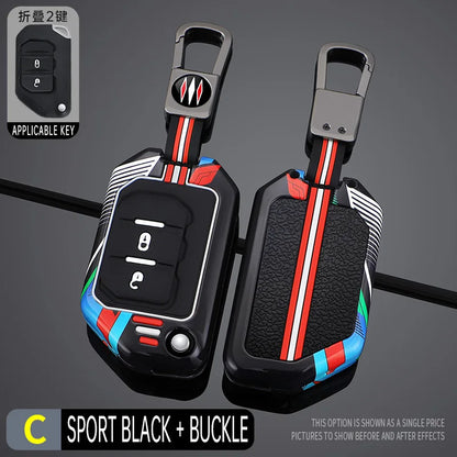 2/3/4 Buttons Racing Style Car Key Case Fob Cover for Jeep Wrangler Gladiator JL JLU Rubicon Sahara JLU JT 2018-2022 Accessories