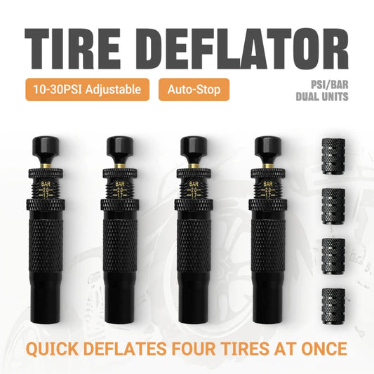 4pcs Tire Pressure Reduction Kit 10-30 PSI/0.7-2.1 BAR Auto-Stop Deflator Valve Set for Offroad Motorcycle SUV and Truck Tires