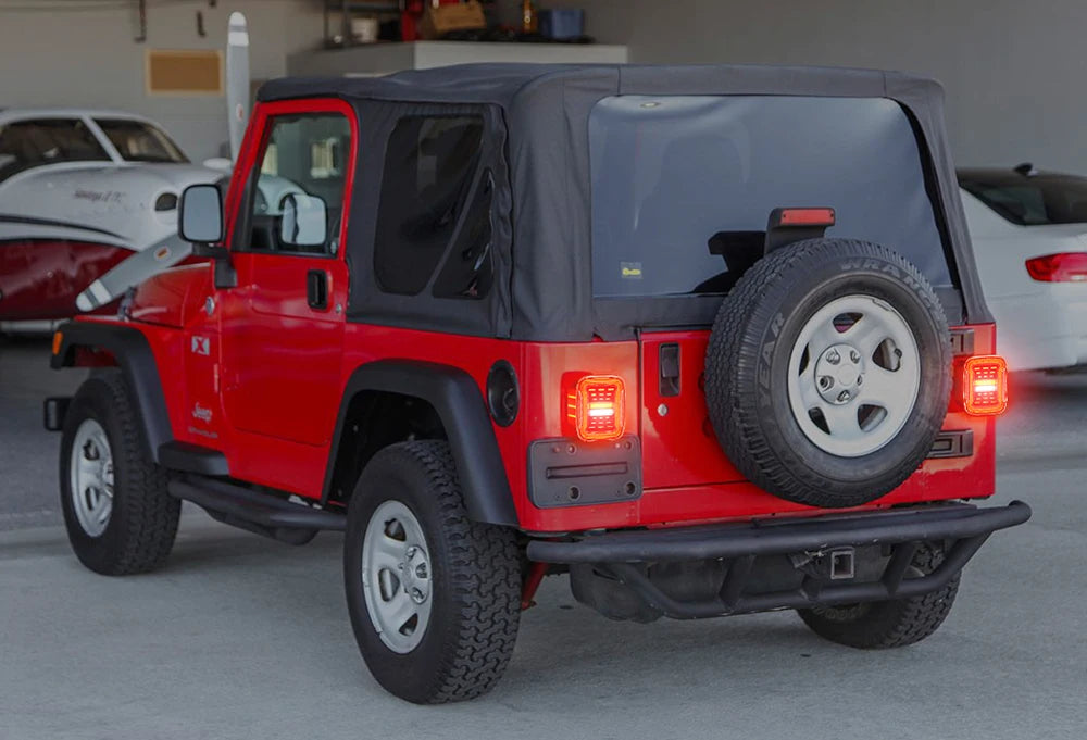 TJ YJ Taillights Replacement For Jeep Wrangler 1987-2006 LED Square Dynamic Amber Turn Signal/Tail Running/Brake/Backup Lights