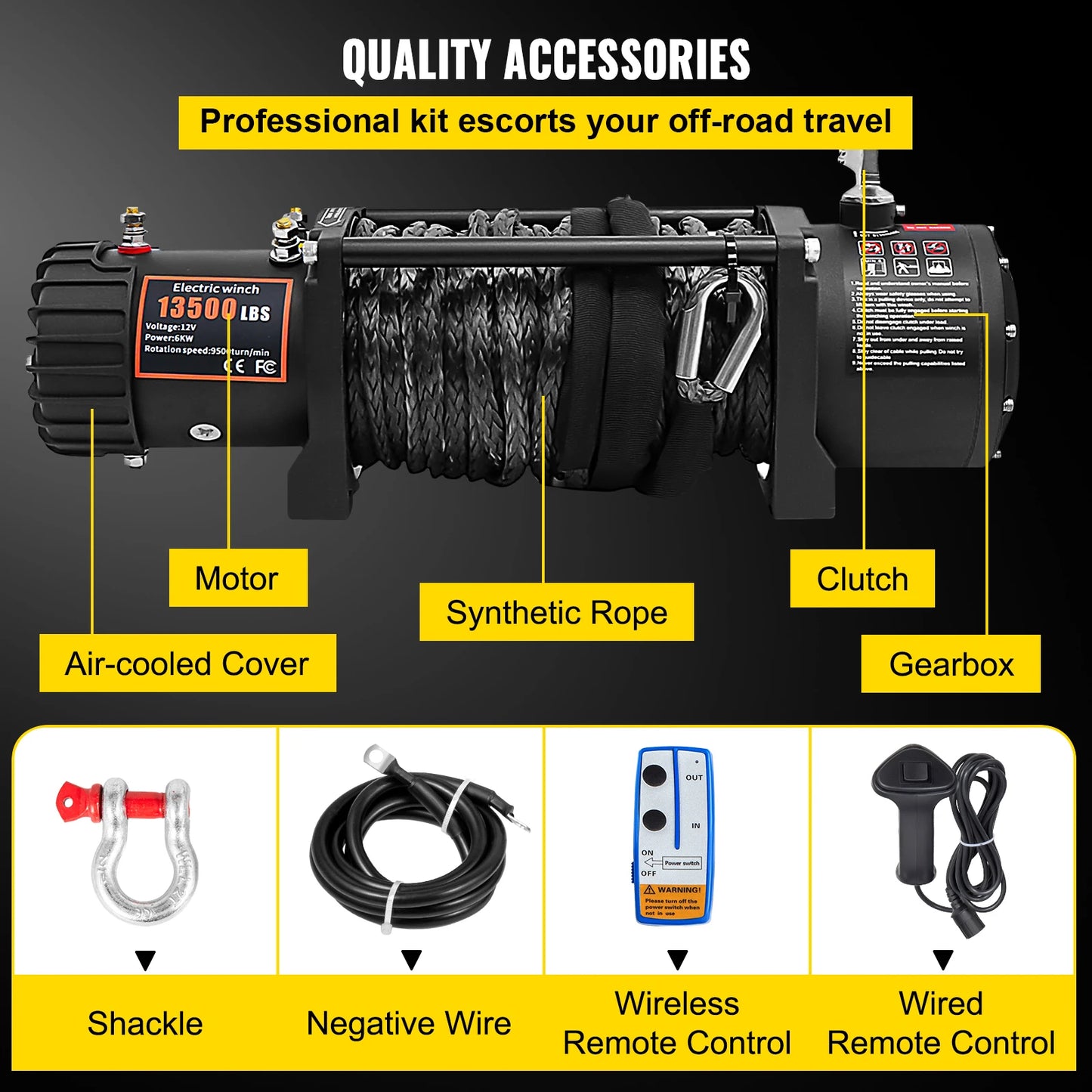 VEVOR ElectricWinch,12v13500lbs24MSyntheticRopewithRemoteControlfor4X4CarTrailerATVTruckOffRoadBoat