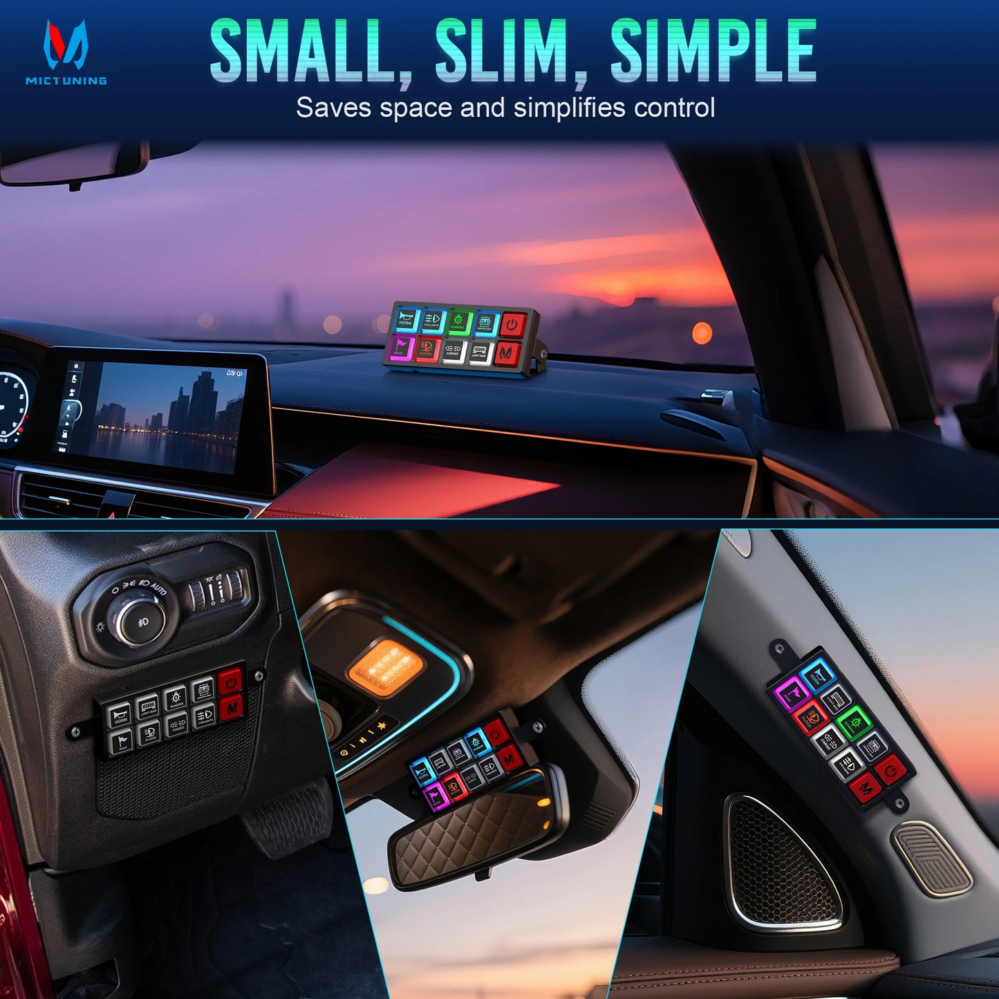 MICTUNING P4-NEON 4/8 Gang Switch Panel,Color-Coded Backlit Silicone Buttons,Universal Circuit Control Relay System Box For Car