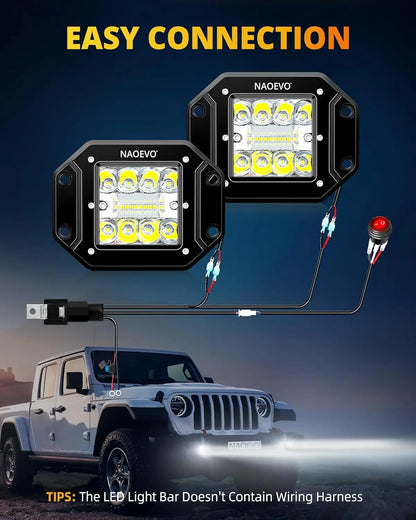 NAOEVO 5 Inch Flush Mount LED Pods Lights 40W 4000LM Spot Flood Combo LED Light Bar Offroad Driving Fog Lights LED Work Lights