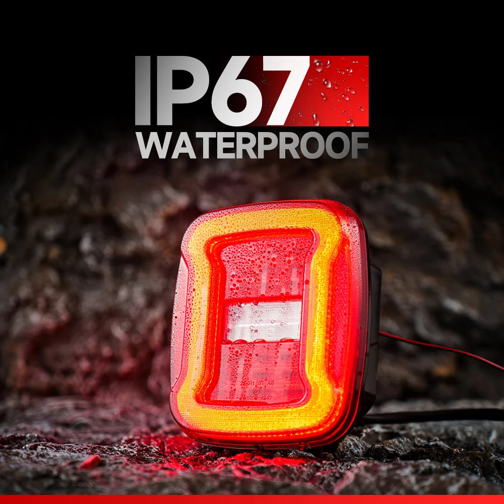 TJ YJ Taillights Replacement For Jeep Wrangler 1987-2006 LED Square Dynamic Amber Turn Signal/Tail Running/Brake/Backup Lights