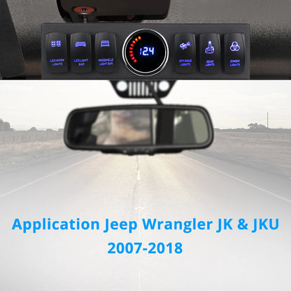 6 Gang Switch Panel for Jeep Wrangler JK 2007-2018 Switch Control System Box Wiring Harness Kit Voltage Meter Digital Display