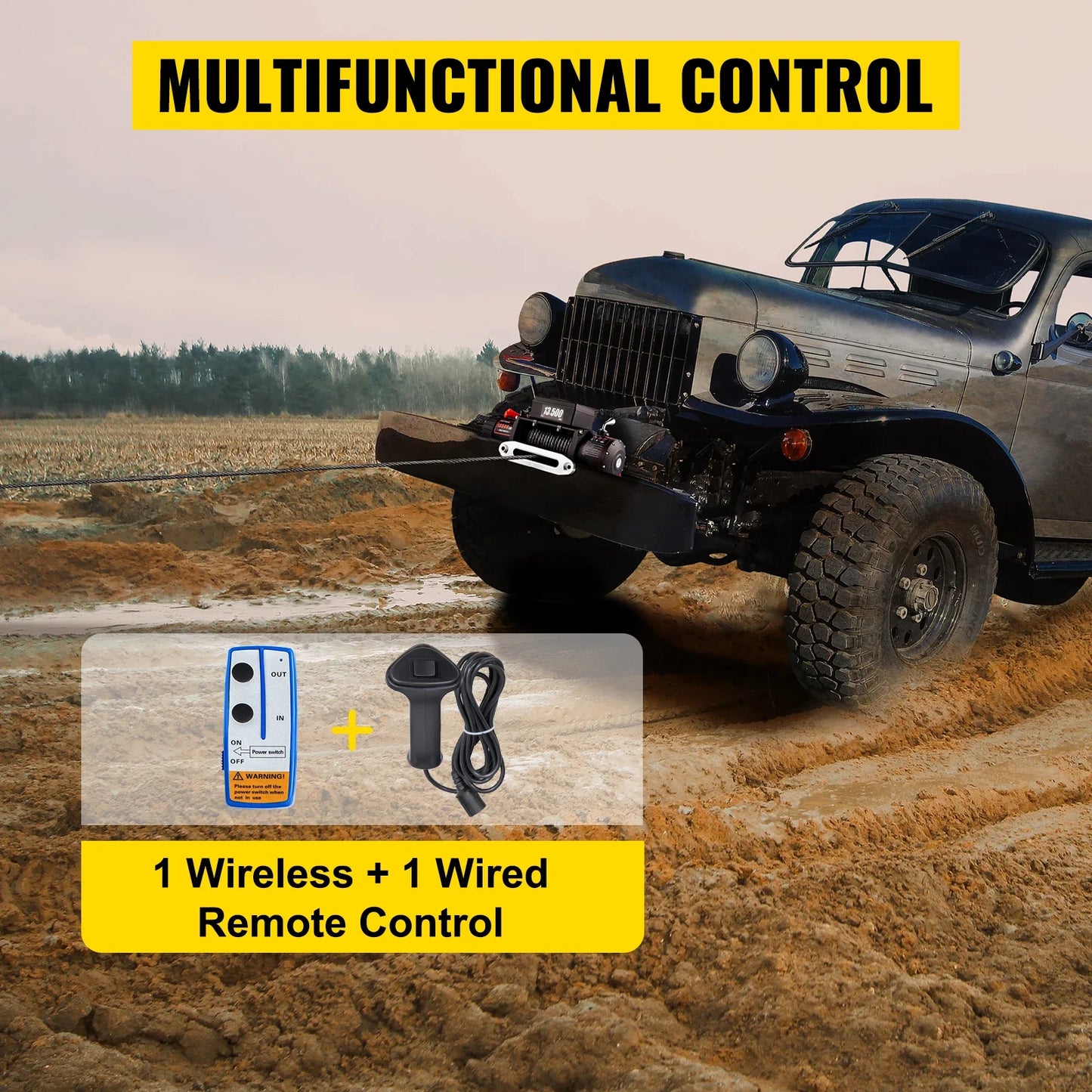 VEVOR 13500 LBS 12V Electric Winch Synthetic Tow Rope Winch 24M/92FT Lifting Hoist for 4X4 Car Trailer ATV Truck Off Road Boat