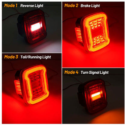 TJ YJ Taillights Replacement For Jeep Wrangler 1987-2006 LED Square Dynamic Amber Turn Signal/Tail Running/Brake/Backup Lights