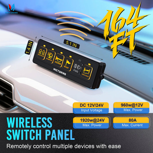 MICTUNING Wireless 6 Gang Switch Panel, with 2 Light Memory Function, 80A Circuit Control Relay Switch Box for 12V Truck SUV UTV
