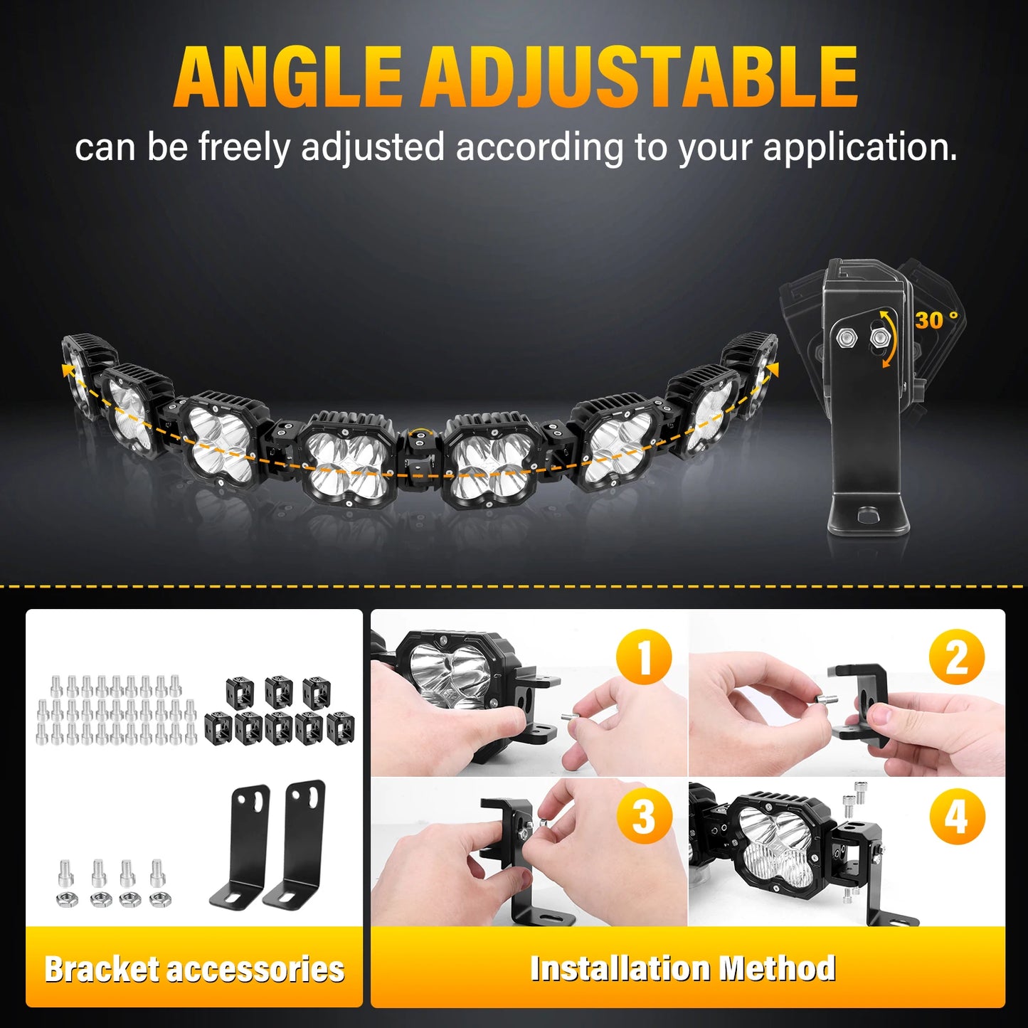 52 Inch 8Pcs 30W Cube LED Pod Light Spot Flood Combo Beam Work Lights,5500K Off-Road Driving Lamp for ATV,UTV,Truck,Motorcycle