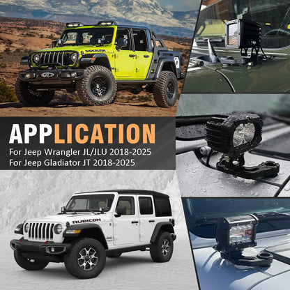 Hood Auxiliary Lights Mount Brackets A-Pillar Pods Led Work Light Holder for Jeep Wrangler JL/JLU 2018+ Gladiator JT 2020-2026