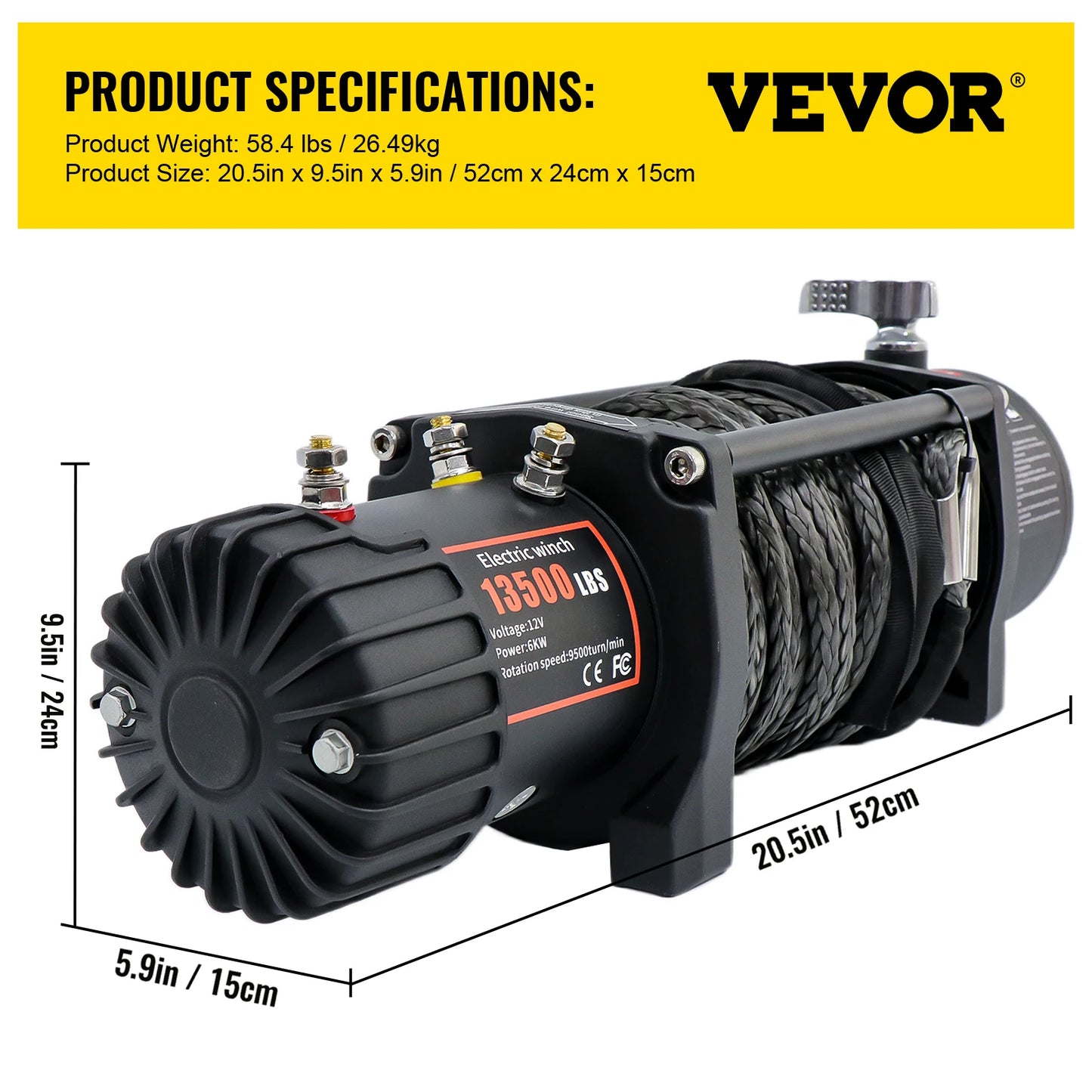VEVOR ElectricWinch,12v13500lbs24MSyntheticRopewithRemoteControlfor4X4CarTrailerATVTruckOffRoadBoat
