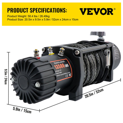 VEVOR ElectricWinch,12v13500lbs24MSyntheticRopewithRemoteControlfor4X4CarTrailerATVTruckOffRoadBoat