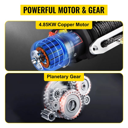 VEVOR 13500 LBS 12V Electric Winch Synthetic Tow Rope Winch 24M/92FT Lifting Hoist for 4X4 Car Trailer ATV Truck Off Road Boat