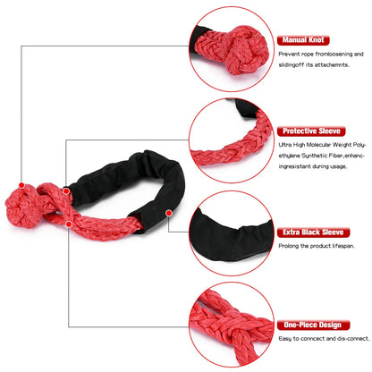 55000lbs Winch Rope Synthetic Soft Shackle or Recovery Ring Set Rugged Shackles W/ Protective Sleeve for Truck Vehicle Recovery