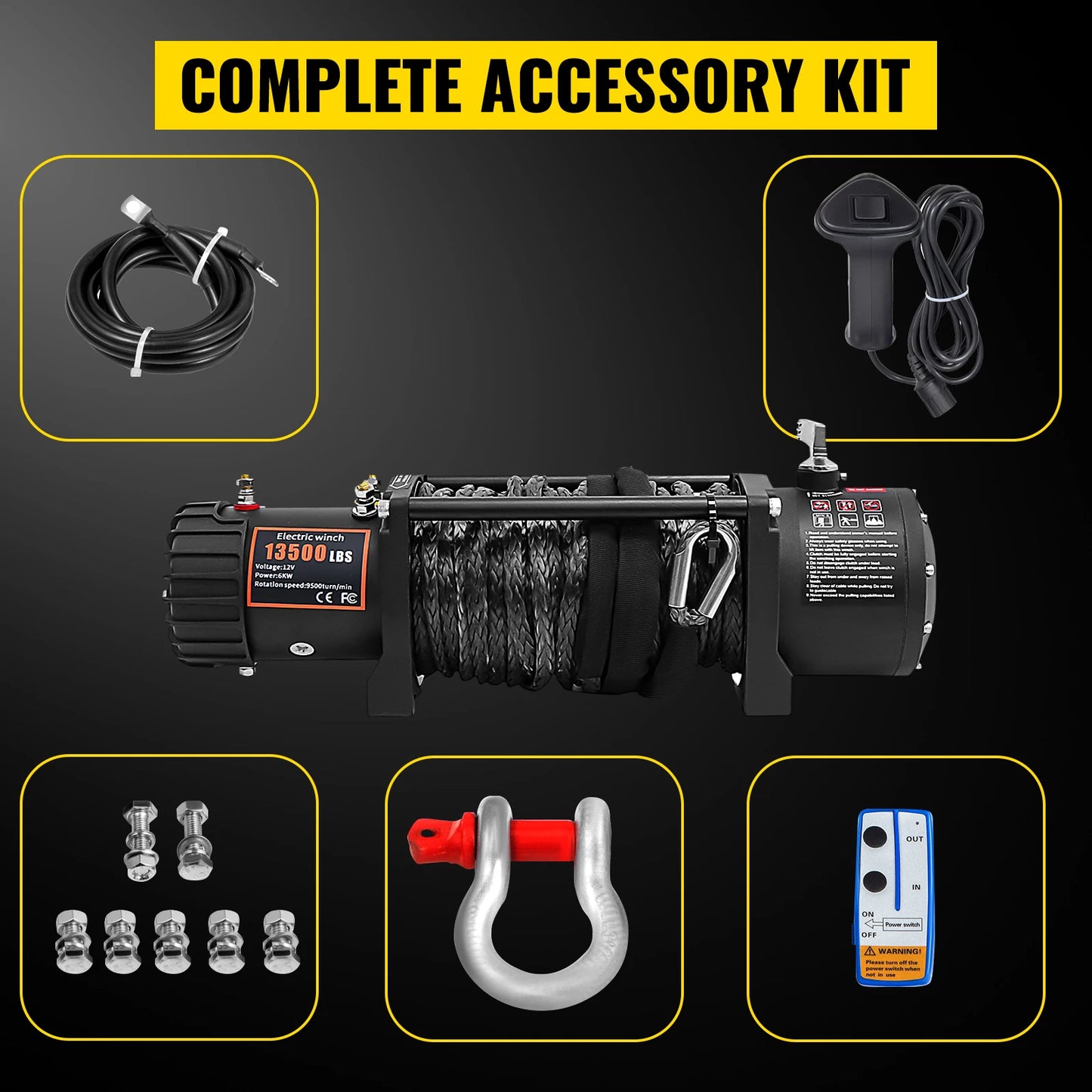 VEVOR ElectricWinch,12v13500lbs24MSyntheticRopewithRemoteControlfor4X4CarTrailerATVTruckOffRoadBoat