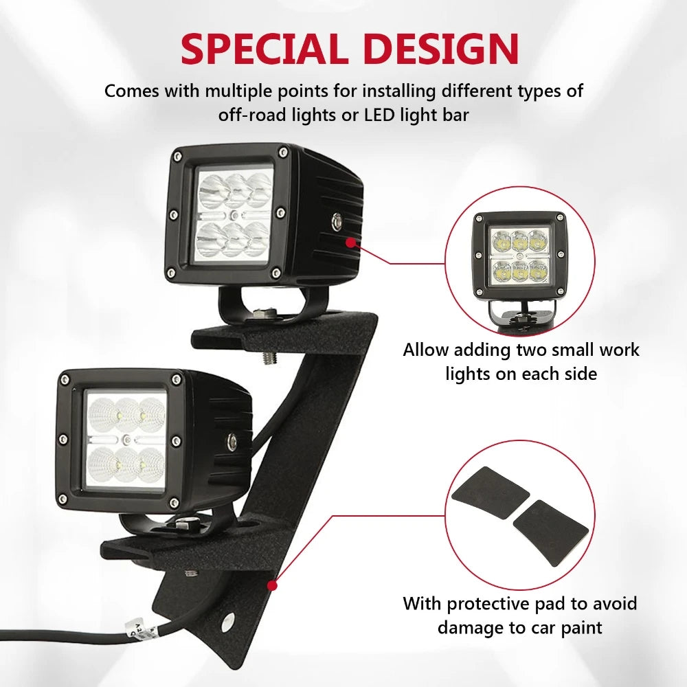 2Pcs A-pillar LED/HID Work Light Brackets Driving Lamp Auxiliary Spotlight Holder 10mm Bolts For Jeep Wrangler JK 2007-2017