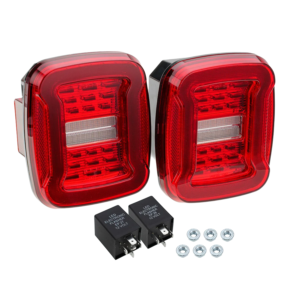 TJ YJ Taillights Replacement For Jeep Wrangler 1987-2006 LED Square Dynamic Amber Turn Signal/Tail Running/Brake/Backup Lights