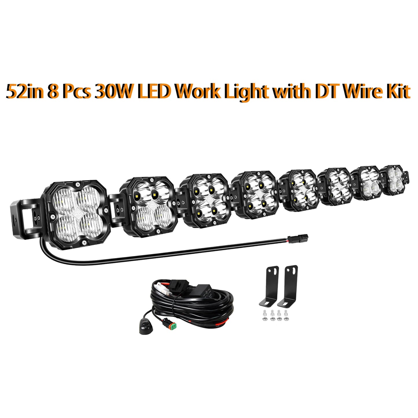 52 Inch 8Pcs 30W Cube LED Pod Light Spot Flood Combo Beam Work Lights,5500K Off-Road Driving Lamp for ATV,UTV,Truck,Motorcycle