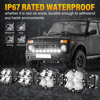 52 Inch 8Pcs 30W Cube LED Pod Light Spot Flood Combo Beam Work Lights,5500K Off-Road Driving Lamp for ATV,UTV,Truck,Motorcycle