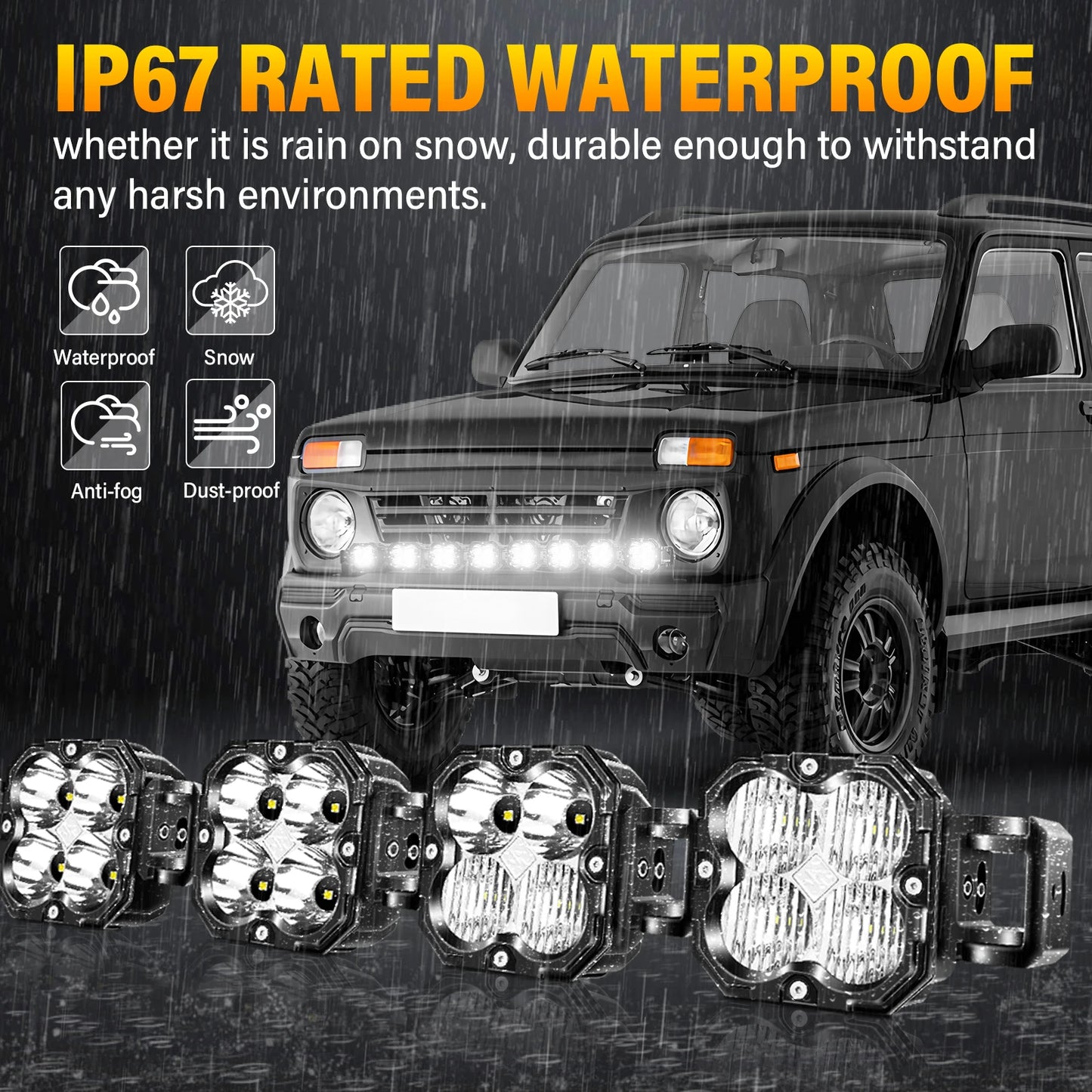 52 Inch 8Pcs 30W Cube LED Pod Light Spot Flood Combo Beam Work Lights,5500K Off-Road Driving Lamp for ATV,UTV,Truck,Motorcycle