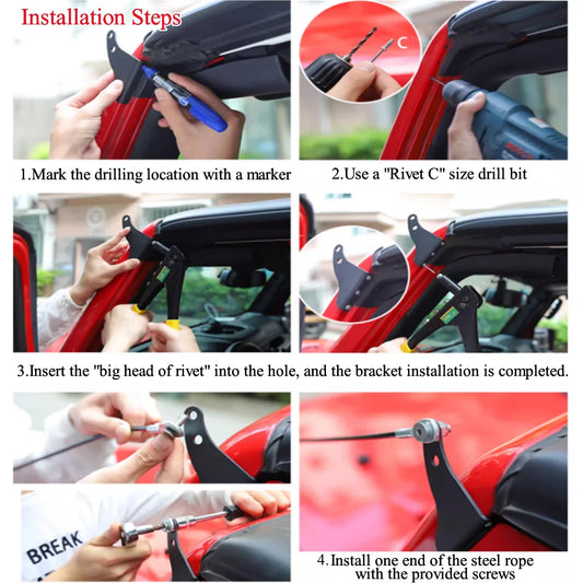 Limb Riser Kit Car Hood Obstacle Eliminate Rope Branch Brush Line for Jeep Wrangler JK 2007-2018 Protector Exterior Accessories