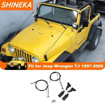 SHINEKA Car Hood Obstacle Eliminate Rope Branch Brush Line Limb Riser Kit for Jeep Wrangler TJ 1997-2006 Accessories