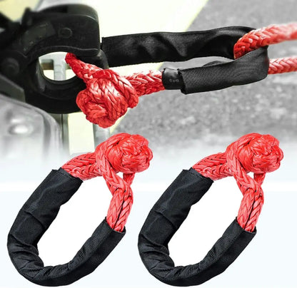 55000lbs Winch Rope Synthetic Soft Shackle or Recovery Ring Set Rugged Shackles W/ Protective Sleeve for Truck Vehicle Recovery