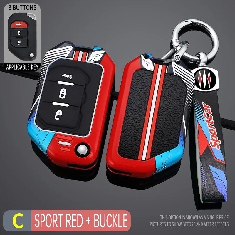 2/3/4 Buttons Racing Style Car Key Case Fob Cover for Jeep Wrangler Gladiator JL JLU Rubicon Sahara JLU JT 2018-2022 Accessories