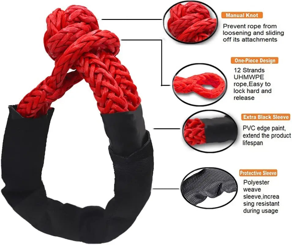 55000lbs Winch Rope Synthetic Soft Shackle or Recovery Ring Set Rugged Shackles W/ Protective Sleeve for Truck Vehicle Recovery