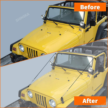 SHINEKA Car Hood Obstacle Eliminate Rope Branch Brush Line Limb Riser Kit for Jeep Wrangler TJ 1997-2006 Accessories