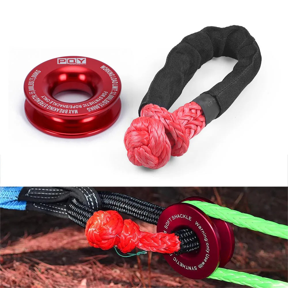 55000lbs Winch Rope Synthetic Soft Shackle or Recovery Ring Set Rugged Shackles W/ Protective Sleeve for Truck Vehicle Recovery