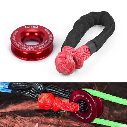 55000lbs Winch Rope Synthetic Soft Shackle or Recovery Ring Set Rugged Shackles W/ Protective Sleeve for Truck Vehicle Recovery
