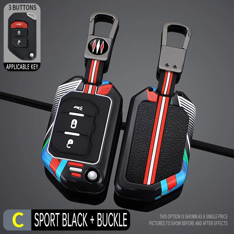 2/3/4 Buttons Racing Style Car Key Case Fob Cover for Jeep Wrangler Gladiator JL JLU Rubicon Sahara JLU JT 2018-2022 Accessories