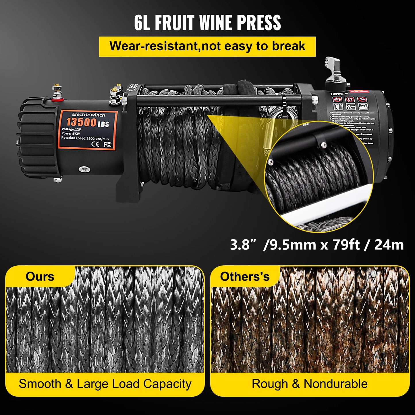 VEVOR ElectricWinch,12v13500lbs24MSyntheticRopewithRemoteControlfor4X4CarTrailerATVTruckOffRoadBoat