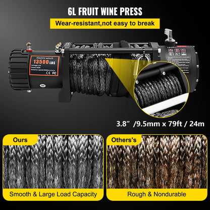 VEVOR ElectricWinch,12v13500lbs24MSyntheticRopewithRemoteControlfor4X4CarTrailerATVTruckOffRoadBoat