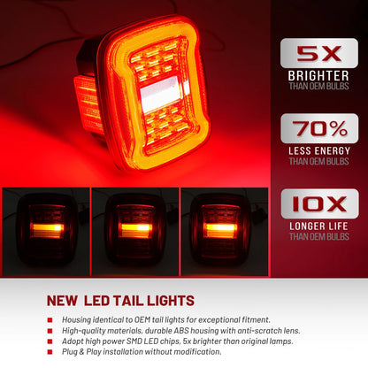 TJ YJ Taillights Replacement For Jeep Wrangler 1987-2006 LED Square Dynamic Amber Turn Signal/Tail Running/Brake/Backup Lights