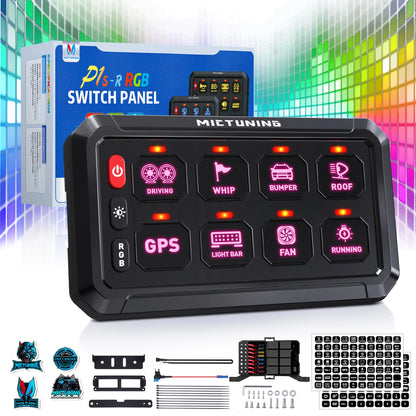 MICTUNING P1S-R 6/8 Gang Switch Panel RGB Colors Adjustable Brightness Switch Momentary Circuit Control Relay System Box For SUV