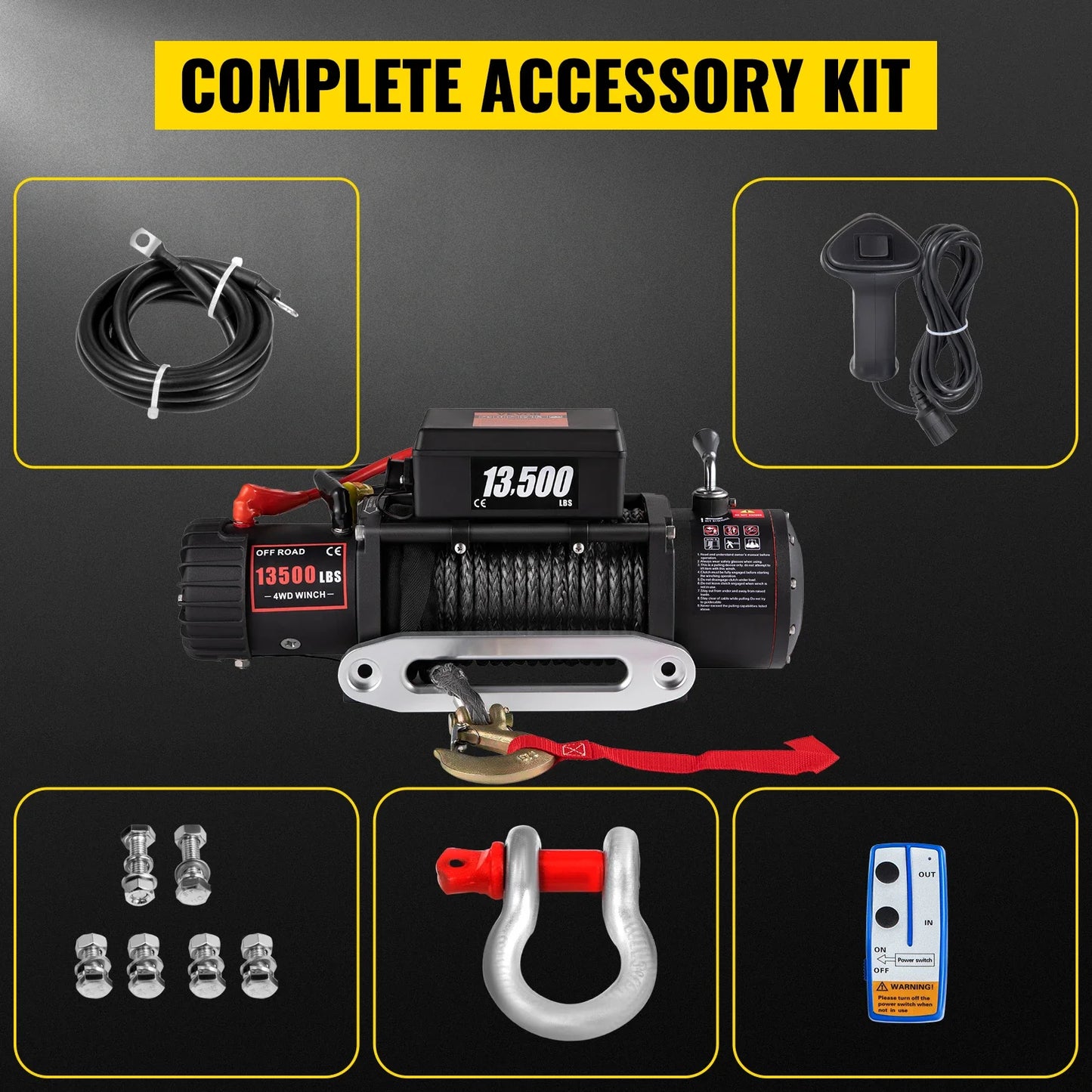 VEVOR 13500 LBS 12V Electric Winch Synthetic Tow Rope Winch 24M/92FT Lifting Hoist for 4X4 Car Trailer ATV Truck Off Road Boat