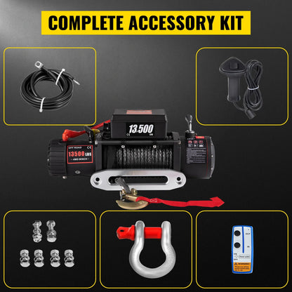 VEVOR 13500 LBS 12V Electric Winch Synthetic Tow Rope Winch 24M/92FT Lifting Hoist for 4X4 Car Trailer ATV Truck Off Road Boat