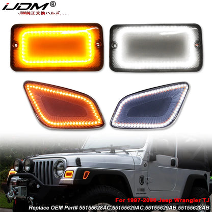 iJDM Car LED Signal Light For Jeep Wrangler TJ 1997-2006 Front Bumper Parking Lamp & Front Fender Side Marker Lamps Black Shell