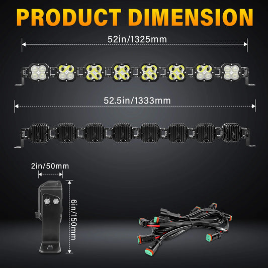 52 Inch 8Pcs 30W Cube LED Pod Light Spot Flood Combo Beam Work Lights,5500K Off-Road Driving Lamp for ATV,UTV,Truck,Motorcycle