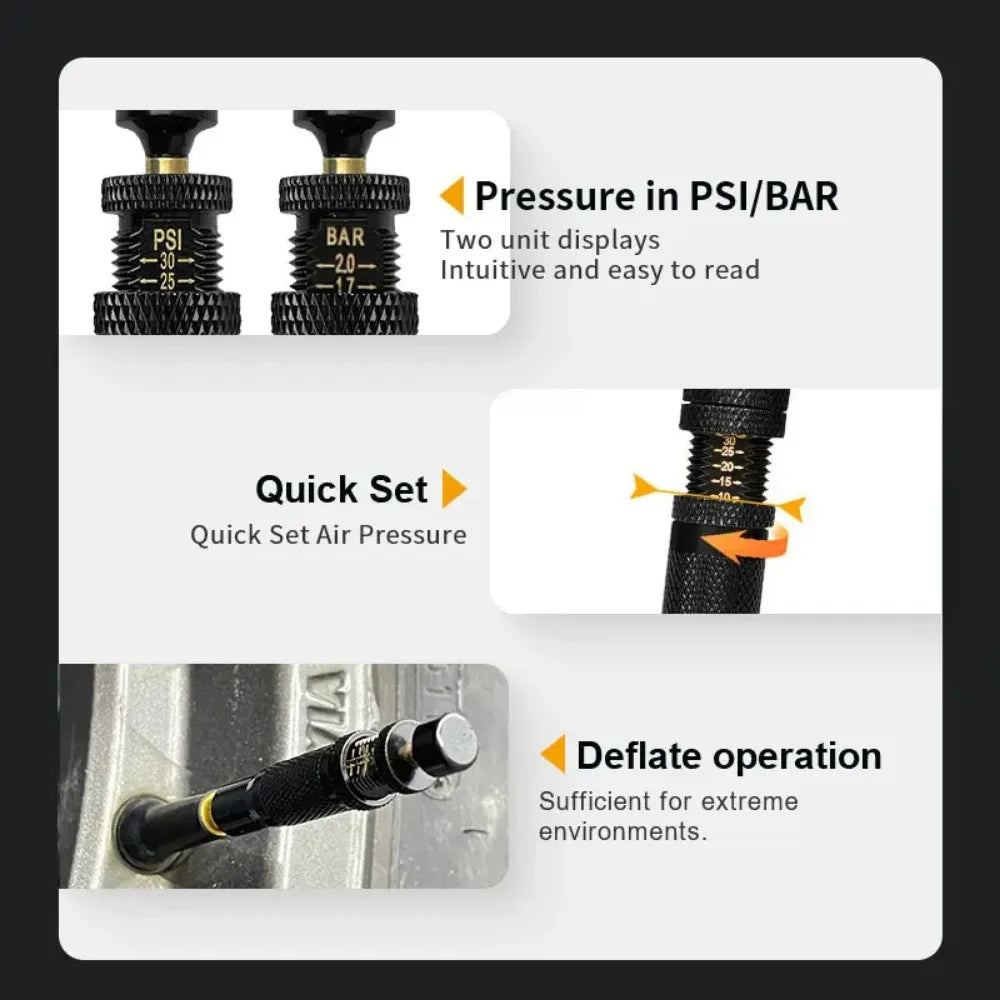 4pcs Tire Pressure Reduction Kit 10-30 PSI/0.7-2.1 BAR Auto-Stop Deflator Valve Set for Offroad Motorcycle SUV and Truck Tires