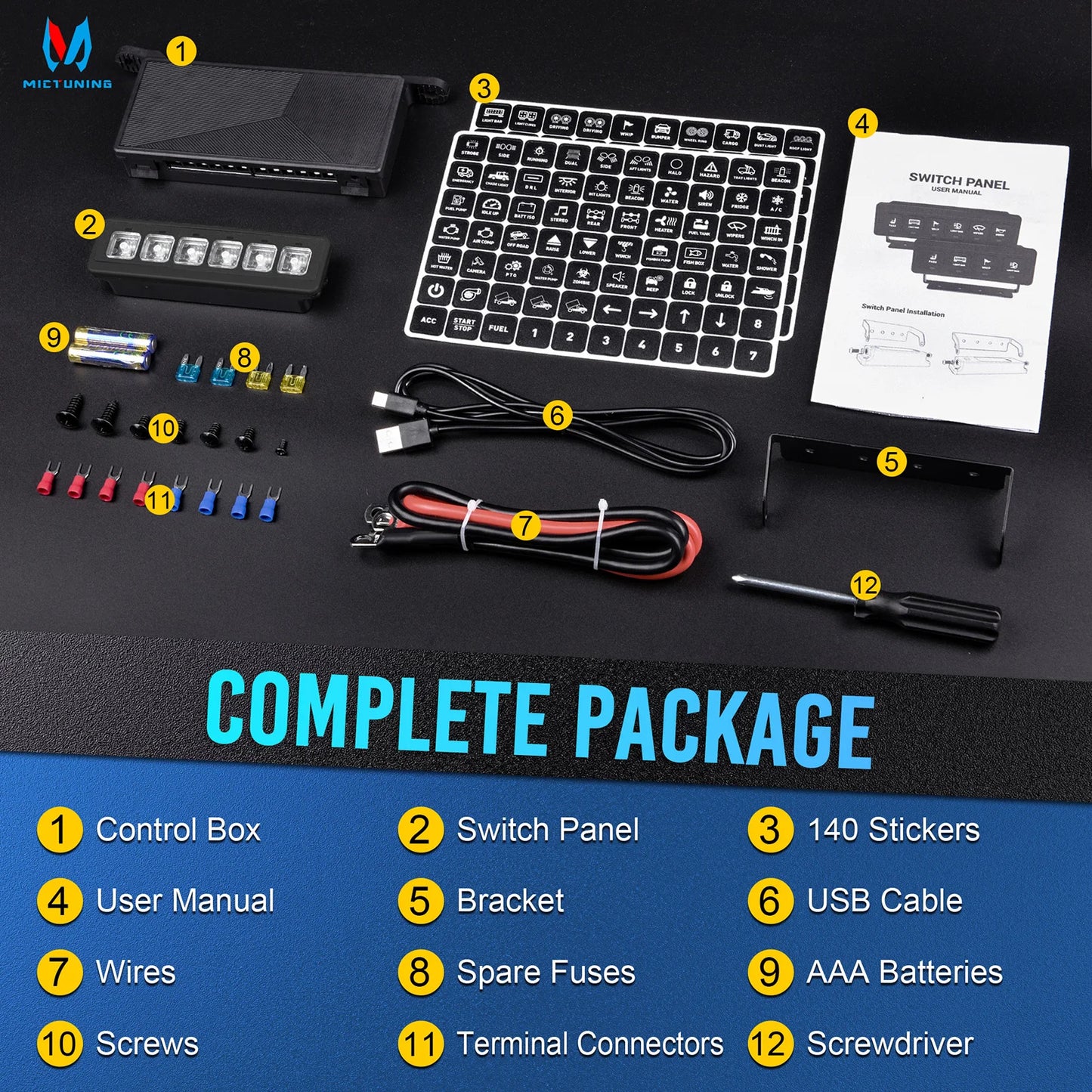 MICTUNING Wireless 6 Gang Switch Panel, with 2 Light Memory Function, 80A Circuit Control Relay Switch Box for 12V Truck SUV UTV