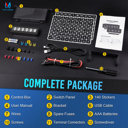 MICTUNING Wireless 6 Gang Switch Panel, with 2 Light Memory Function, 80A Circuit Control Relay Switch Box for 12V Truck SUV UTV