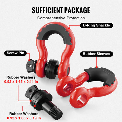 SucceBuy 2Pcs 3/4" D-Ring Shackle 62832lb Break Strength Bow Shackles with Isolator & Washers for Jeep Off-Road Vehicle Recovery
