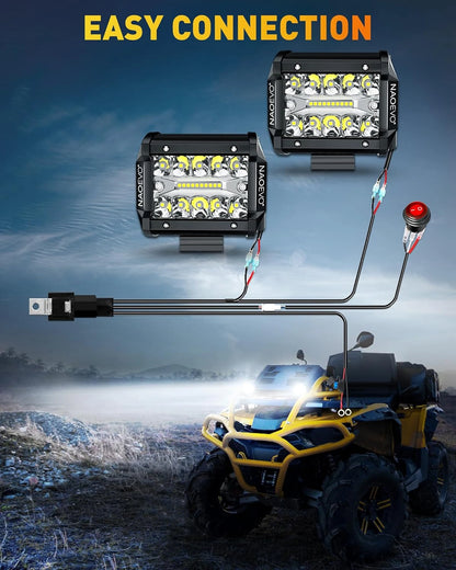 NAOEVO 4 Inch 2Pcs LED Pod Lights Spot Flood Combo LED Fog Driving 4x4 Off Road Lights Work Lights for Truck Boat ATV UTV Jeep
