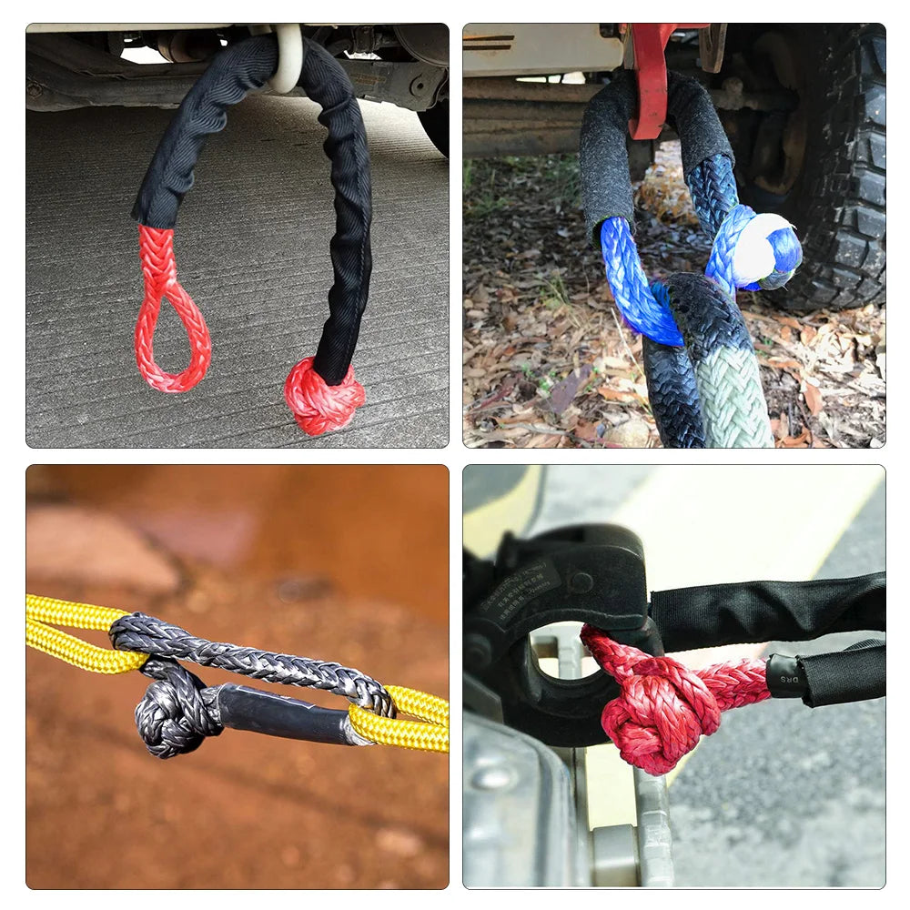 55000lbs Winch Rope Synthetic Soft Shackle or Recovery Ring Set Rugged Shackles W/ Protective Sleeve for Truck Vehicle Recovery