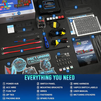 MICTUNING P4 Neon Switch Panel,Color-Coded Backlit Silicone Buttons,Universal Relay Control System Box For Car Pickup Truck UTV