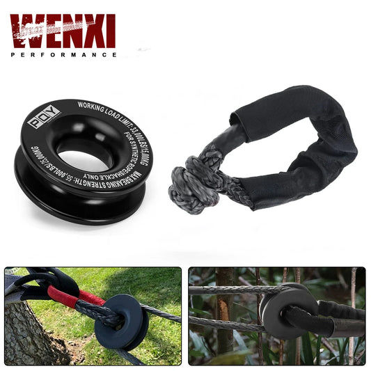 55000lbs Winch Rope Synthetic Soft Shackle or Recovery Ring Set Rugged Shackles W/ Protective Sleeve for Truck Vehicle Recovery